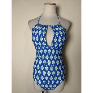 J. Crew One Piece Swimsuit Size Small Halter Lined Built in Bra Blue Green NWT